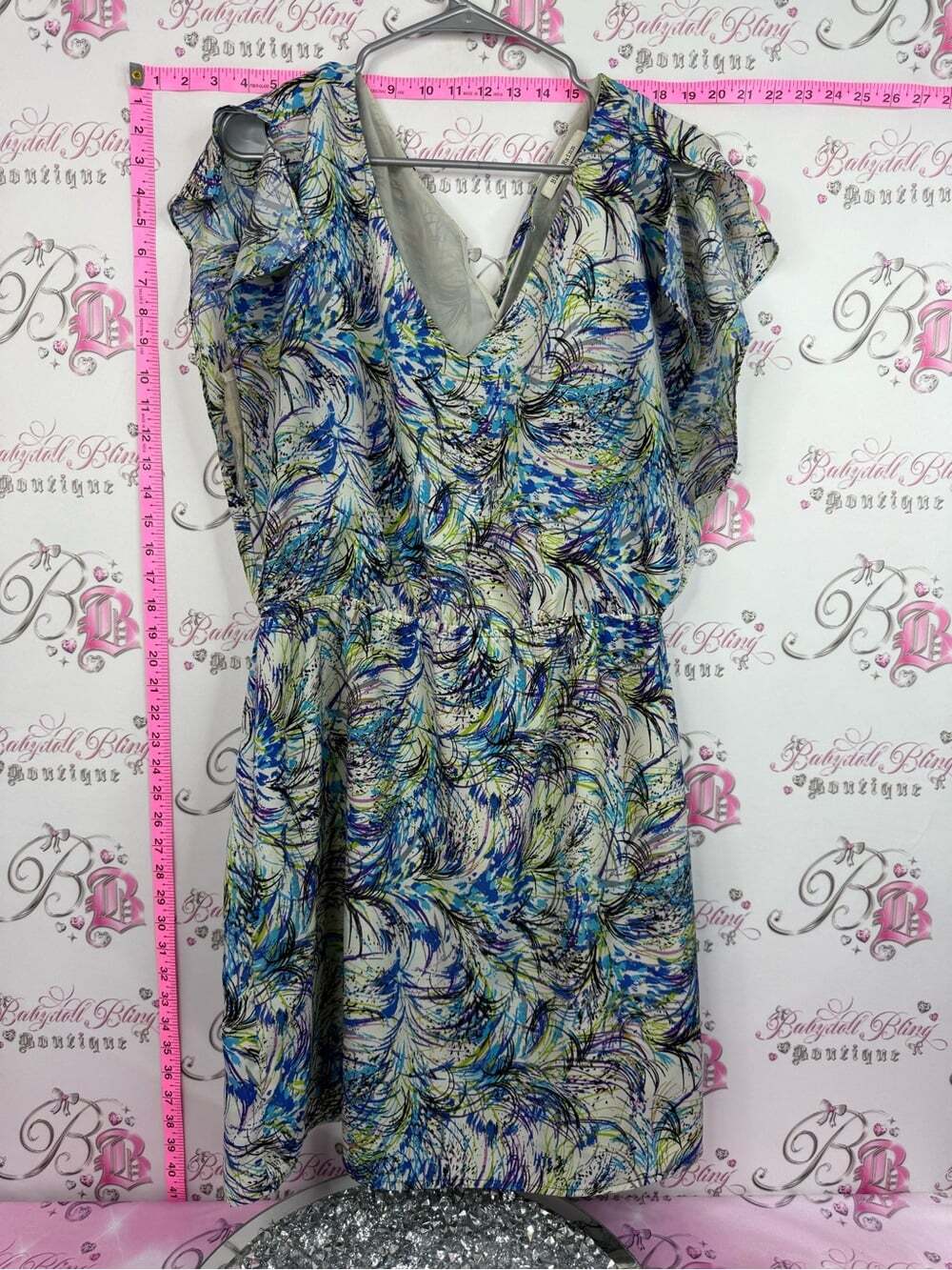 Black Rainn dress Feather-Print Mini Dress in Cream, Blue, Teal and Black